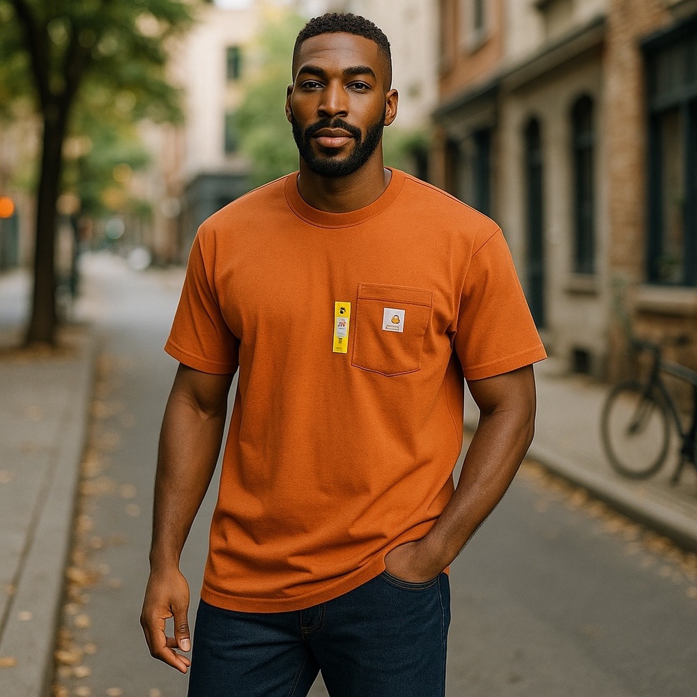 carhartt t shirt 2xl men pumpkin red loose fit heavy weight cotton blend…